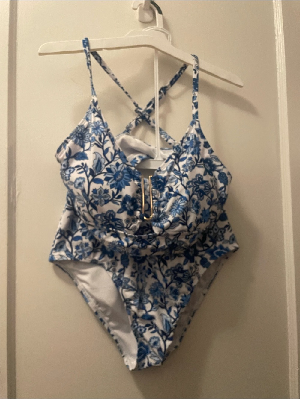 Blue and White Floral Two Piece Swimsuit